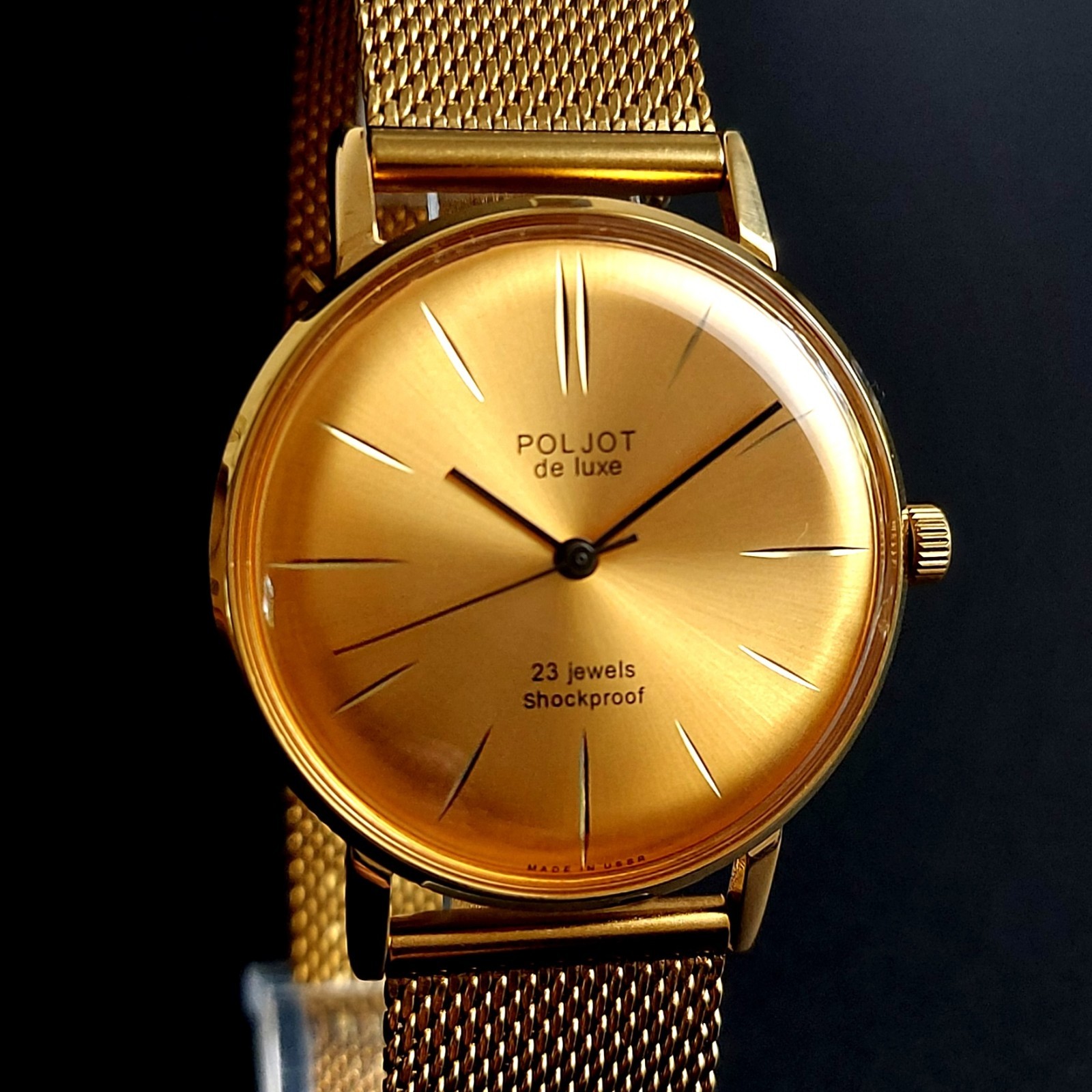Vintage Wristwatch NOS Poljot De LUXE Ultra Slim Soviet Men's Watch 23 Jewels