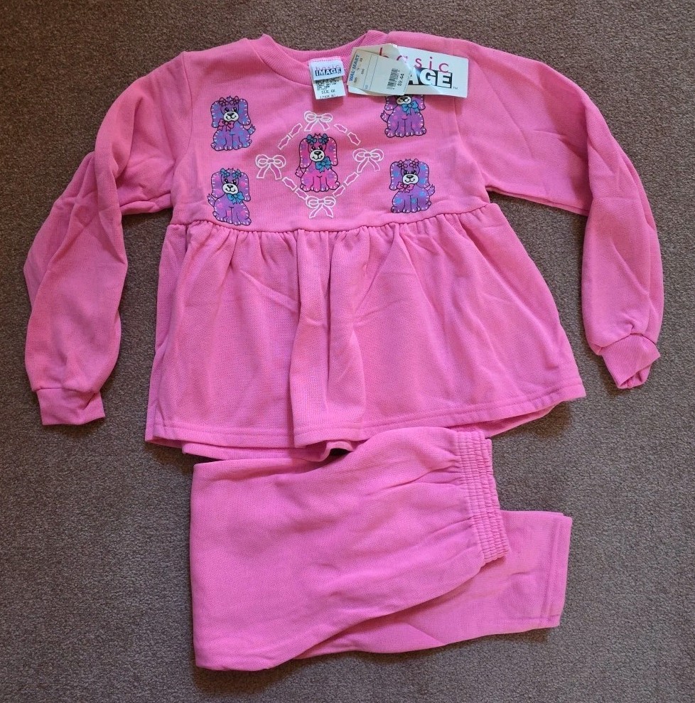 VTG 90s Basic Image Girls Sz 6x 2 Piece Set Pink Puppy Dog Cute Adorable NWT
