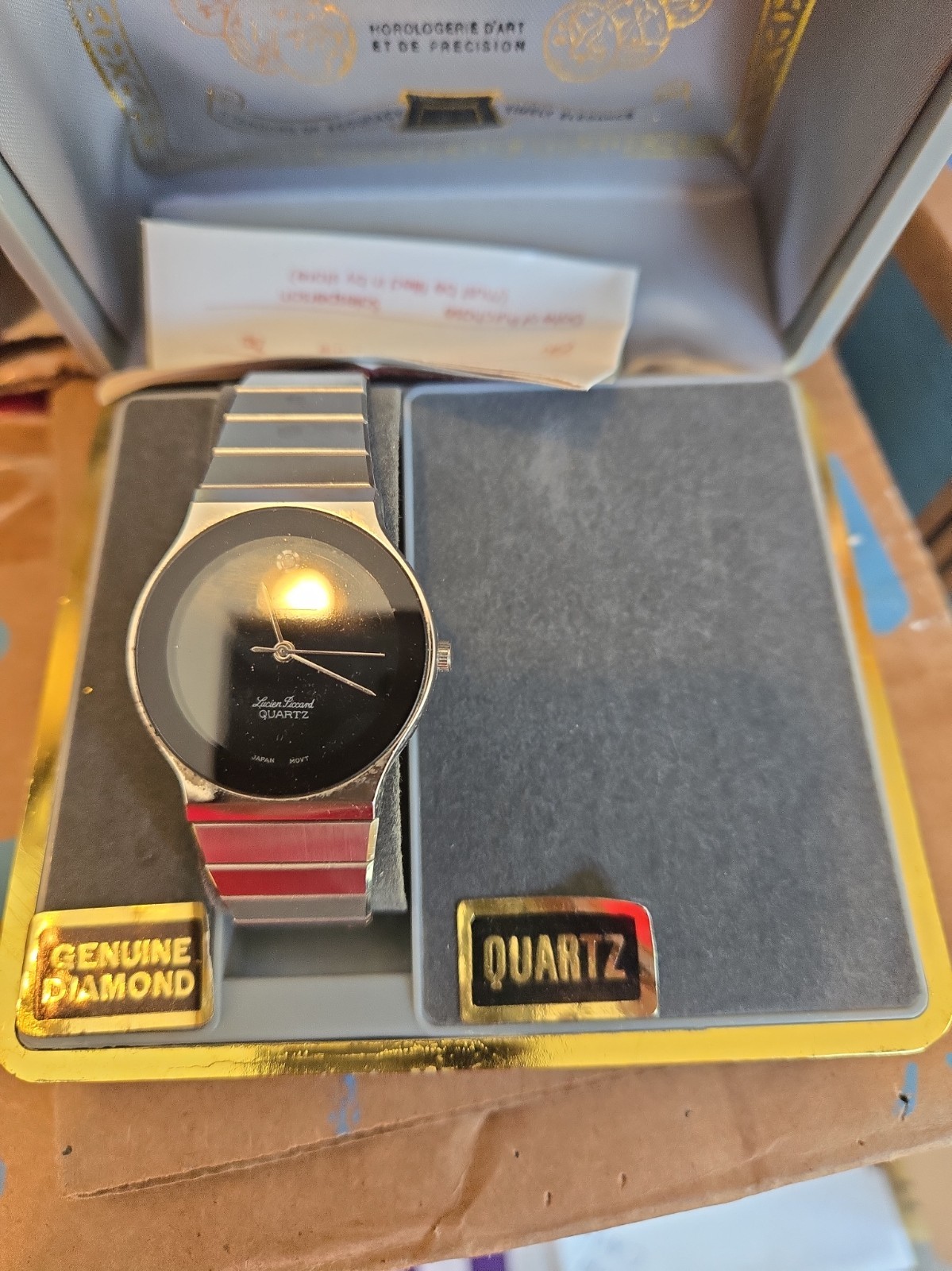 Vintage Lucien Piccard Dufonte Watch Women Black Dial Silver Metal Band - USED Vintage Lucien Piccard Dufonte Watch Women Black Dial Silver Metal Band - USED