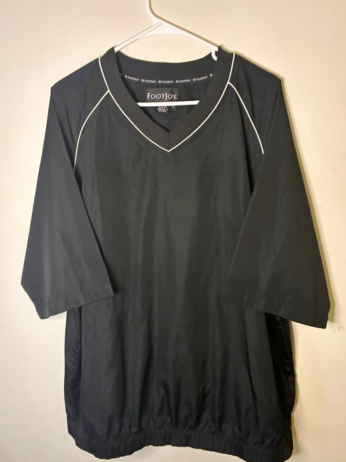 FootJoy Men\'s Black V-Neck Pullover Golf Windshirt Jacket Logo Size L