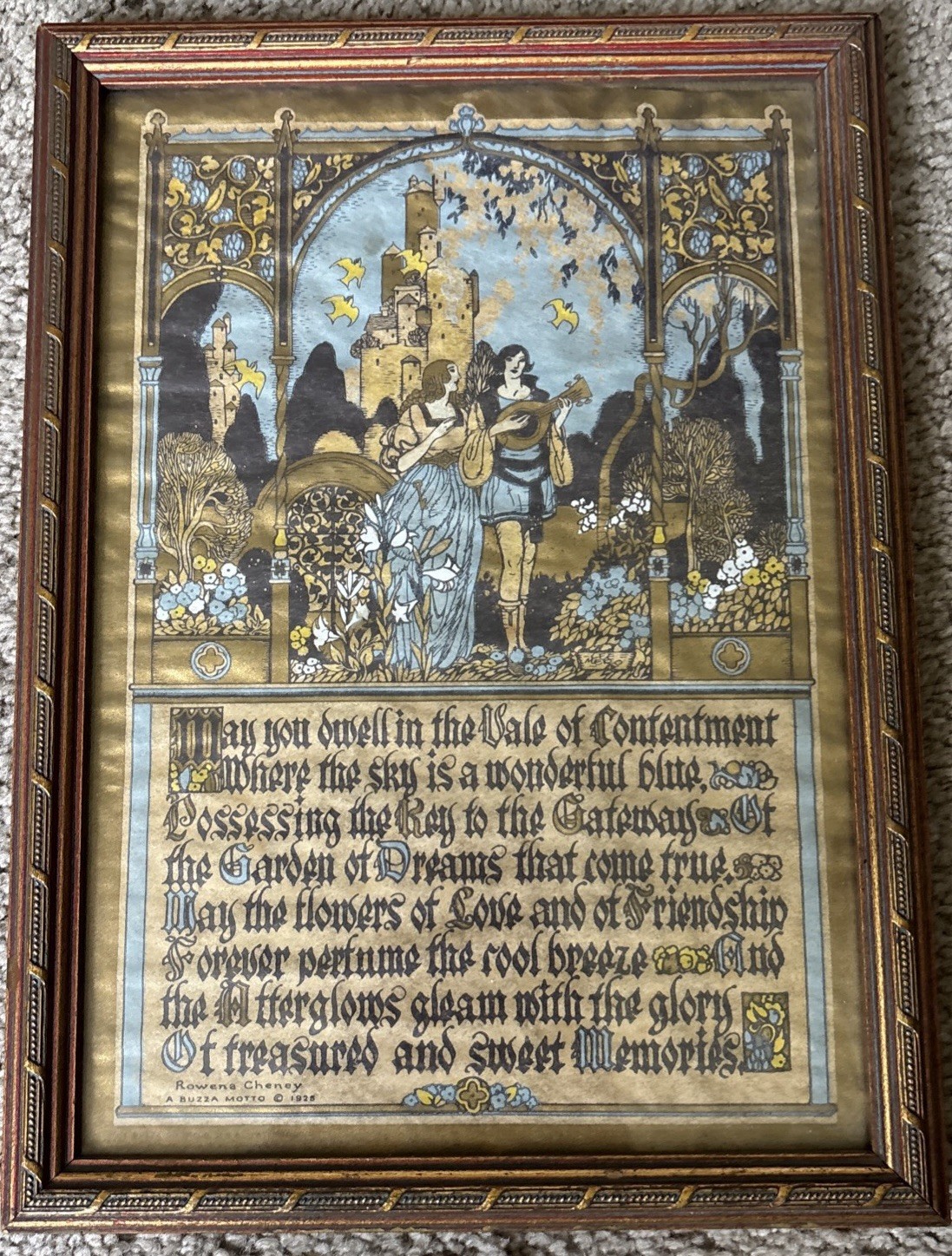 Vintage Vale Of Contentment Framed Print By Rowena Cheney A Buzza Motto 1925 Vintage Vale Of Contentment Framed Print By Rowena Cheney A Buzza Motto 1925