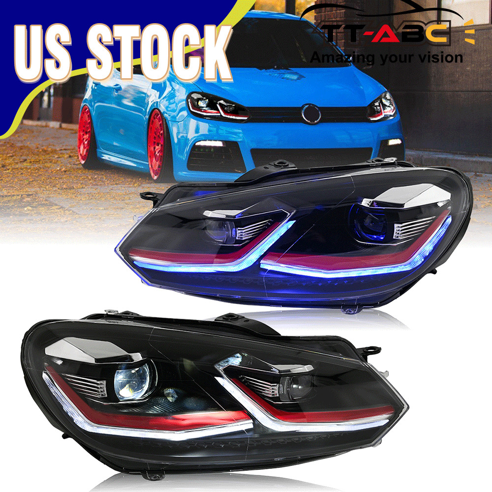 2x LED Headlights For 2010-2014 VW Golf 6 MK6 Projector Front Lamps Sequential