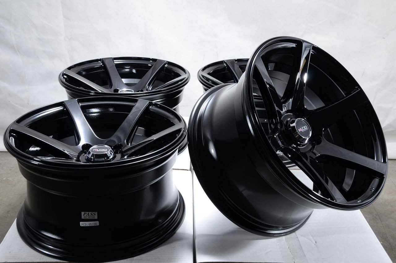 Kudo Racing Mystery 15x8 4x100 Black Wheels Rims Honda Civic Accord Fit Miata