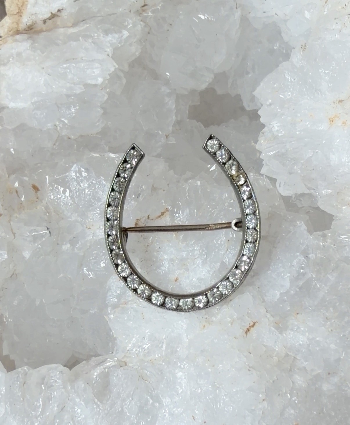 Rare Antique Edwardian Paste Rhinestone Good Luck Horseshoe Equestrian Brooch