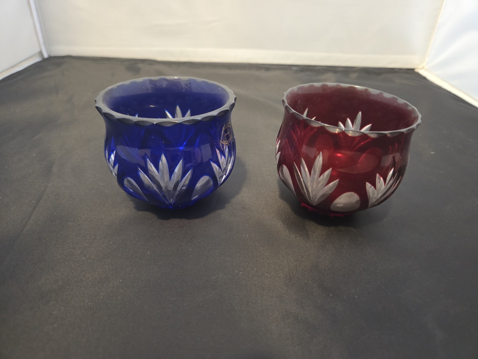 Vintage Cobalt Blue And Ruby Red Cut To Clear Bowls Vintage Cobalt Blue And Ruby Red Cut To Clear Bowls