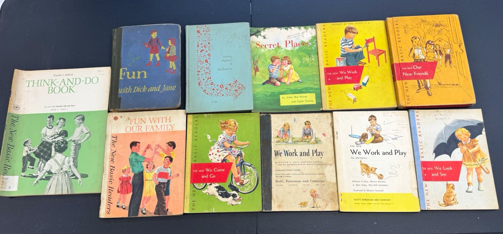 Vintage Dick and Jane Basic Readers School Books Lot of 11 1940s 1950s