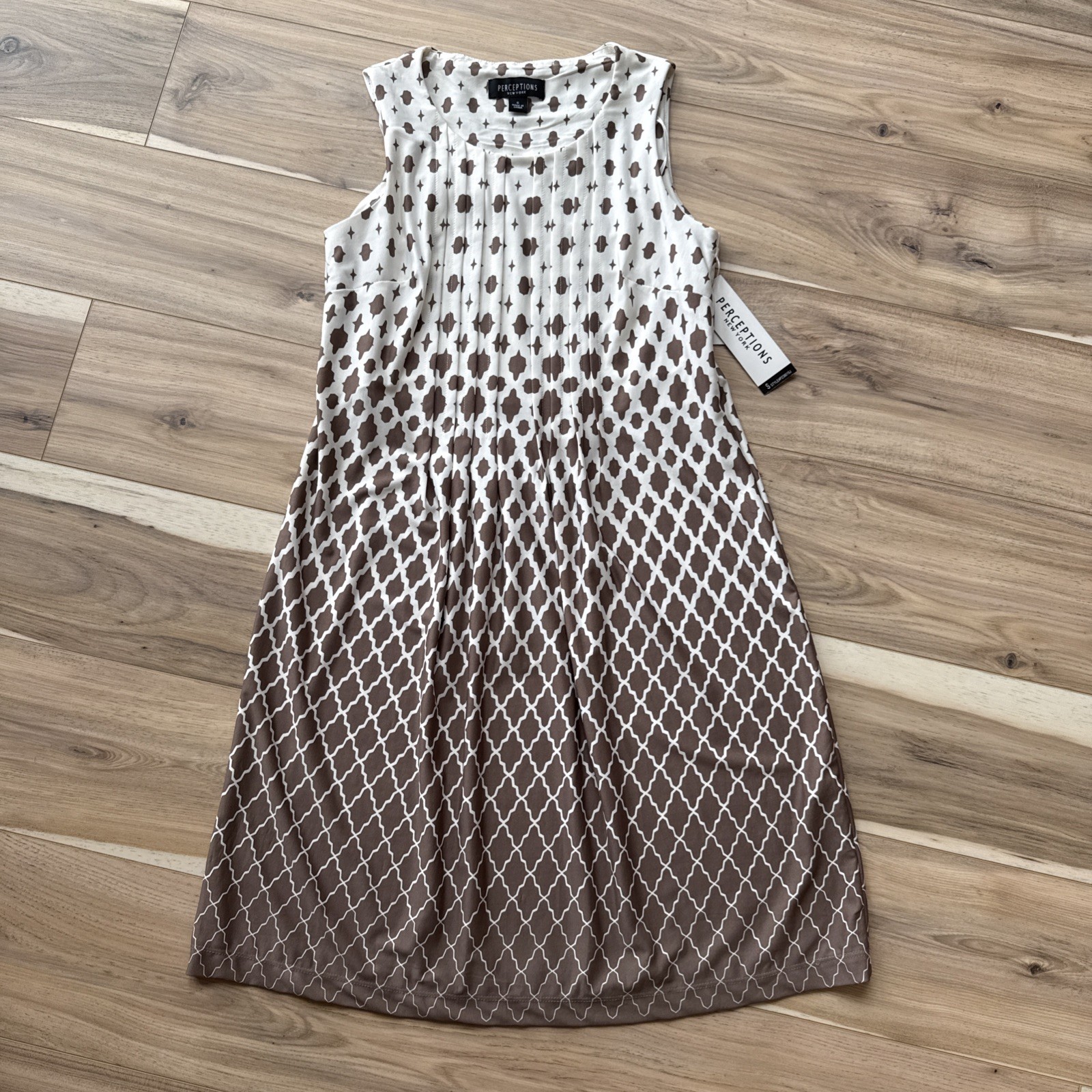 Perceptions New York Womens Taupe Ivory Geometric Pleated Shift Dress P238015J S