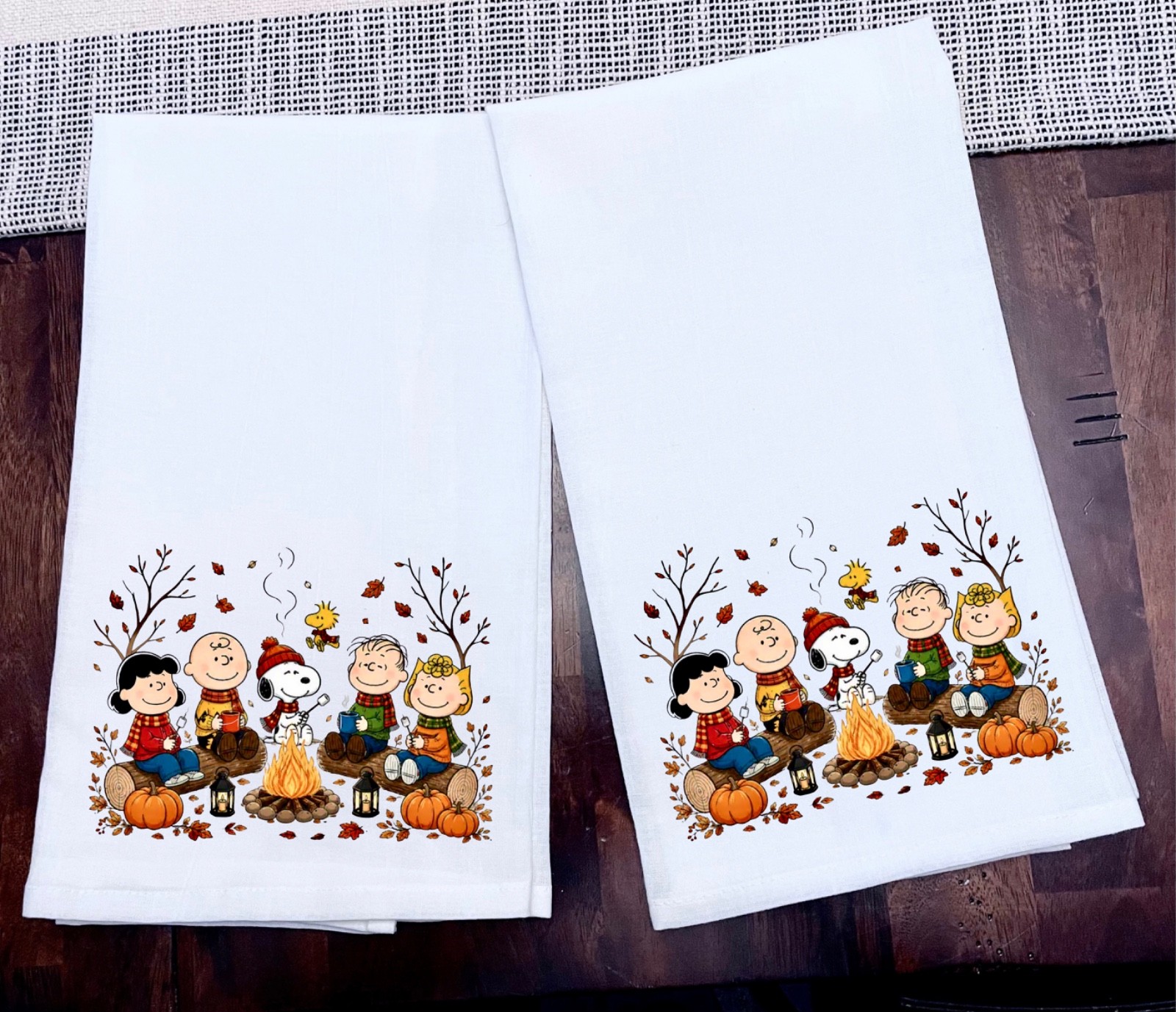 Kitchen Towels Snoopy and Friends Camp Fire Fall Ink on 100% Cotton Size 28x28