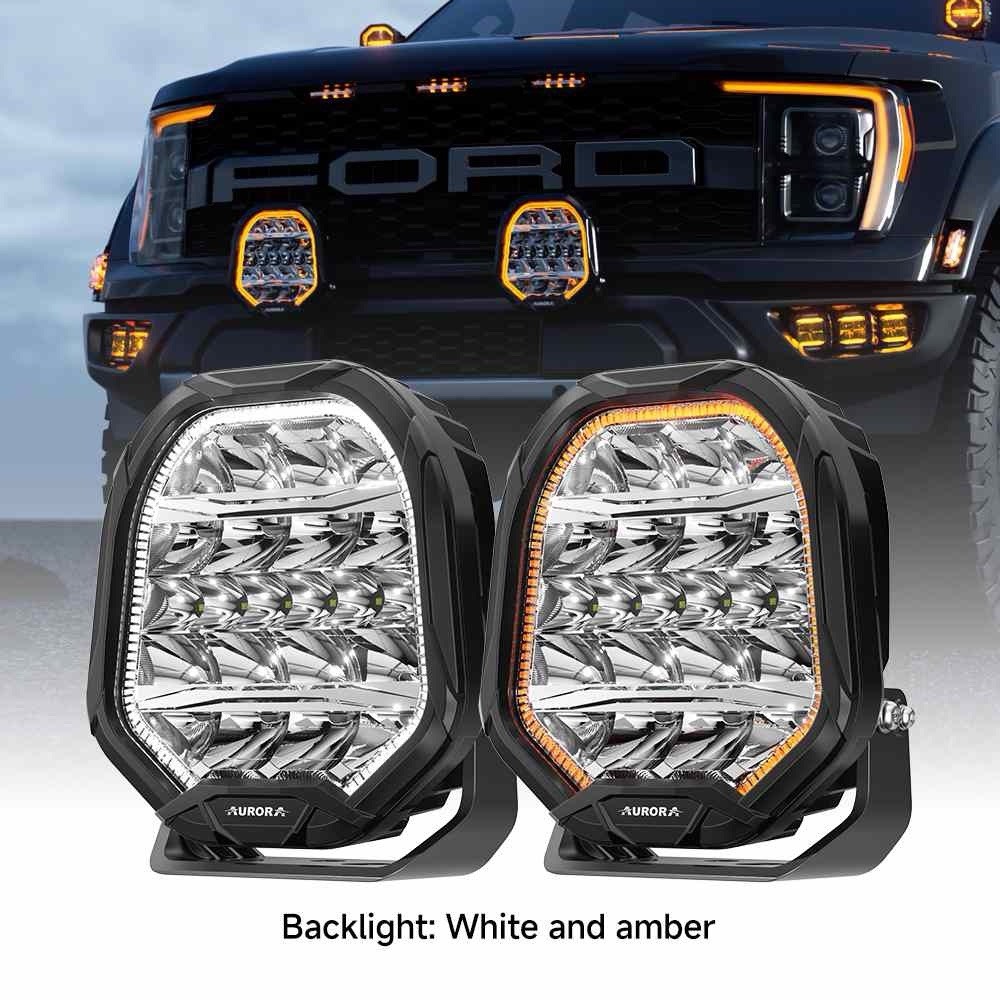 AURORA 9 Inch Off-road Lights white/amber backlight LED (PAIR) Driving Lights