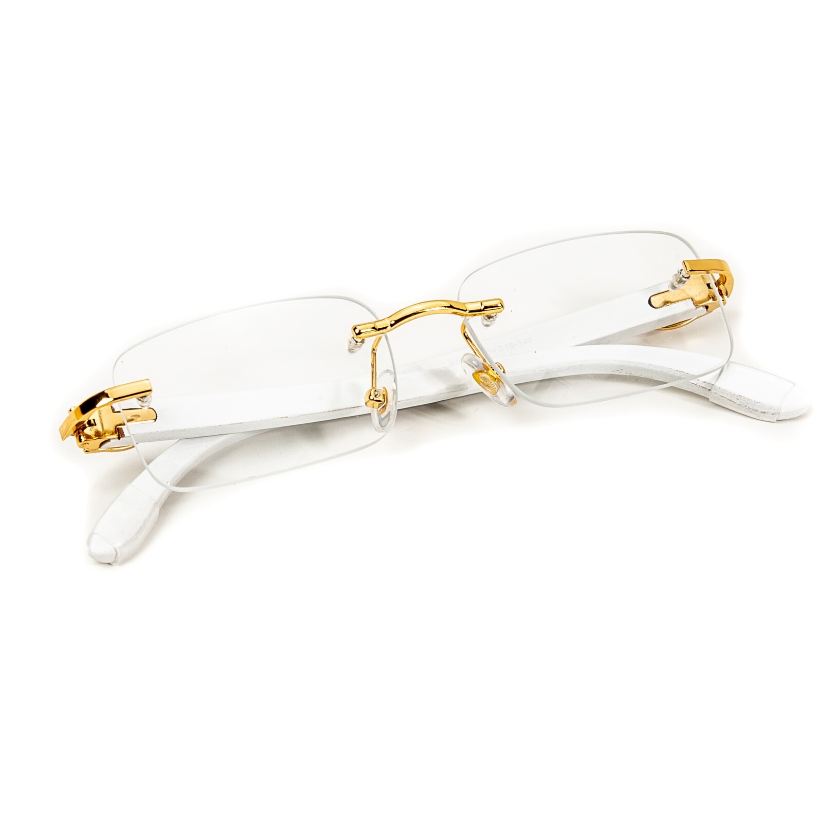 Men\'s Vintage Gold Frame Rimless Hip Hop White Woodgrain Clear Lens Glasses
