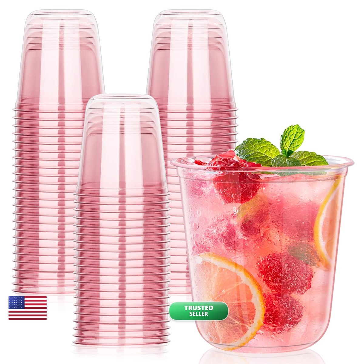 KesaPlan 50Pcs 12oz Pink Plastic Party Cups Disposable Wine Cocktail
