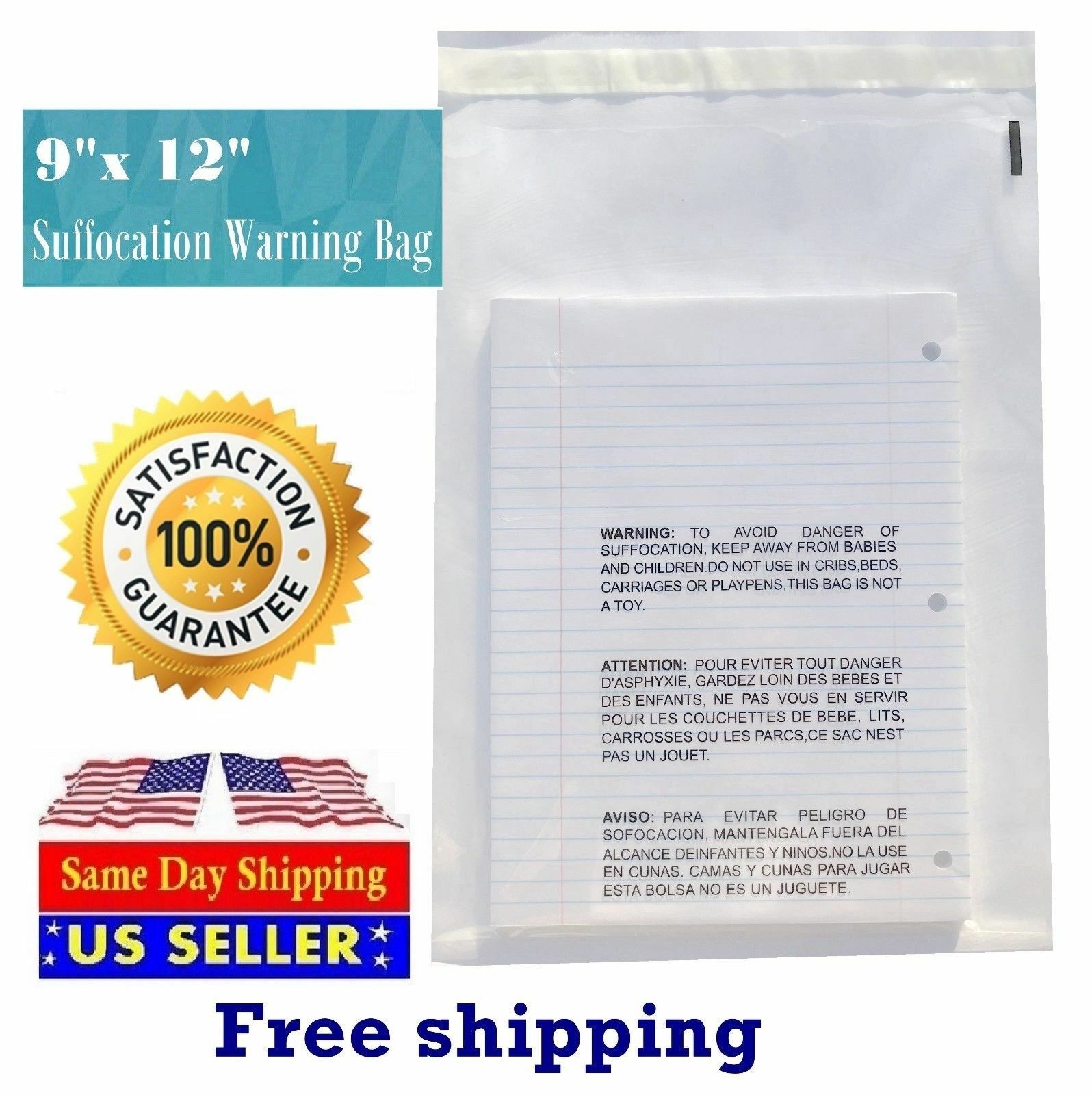 500 9x12 Self Seal Suffocation Warning Clear Poly Bags 1.5 mil - ST ShipMailers