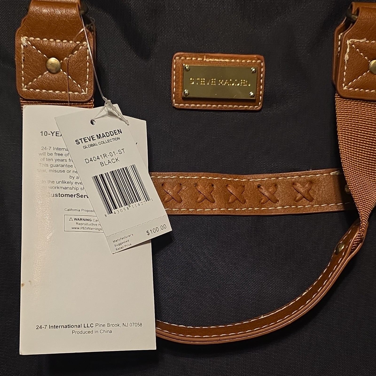 Steve Madden Global Collection Weekender Duffel Bag Black Brown Travel Tote NWT