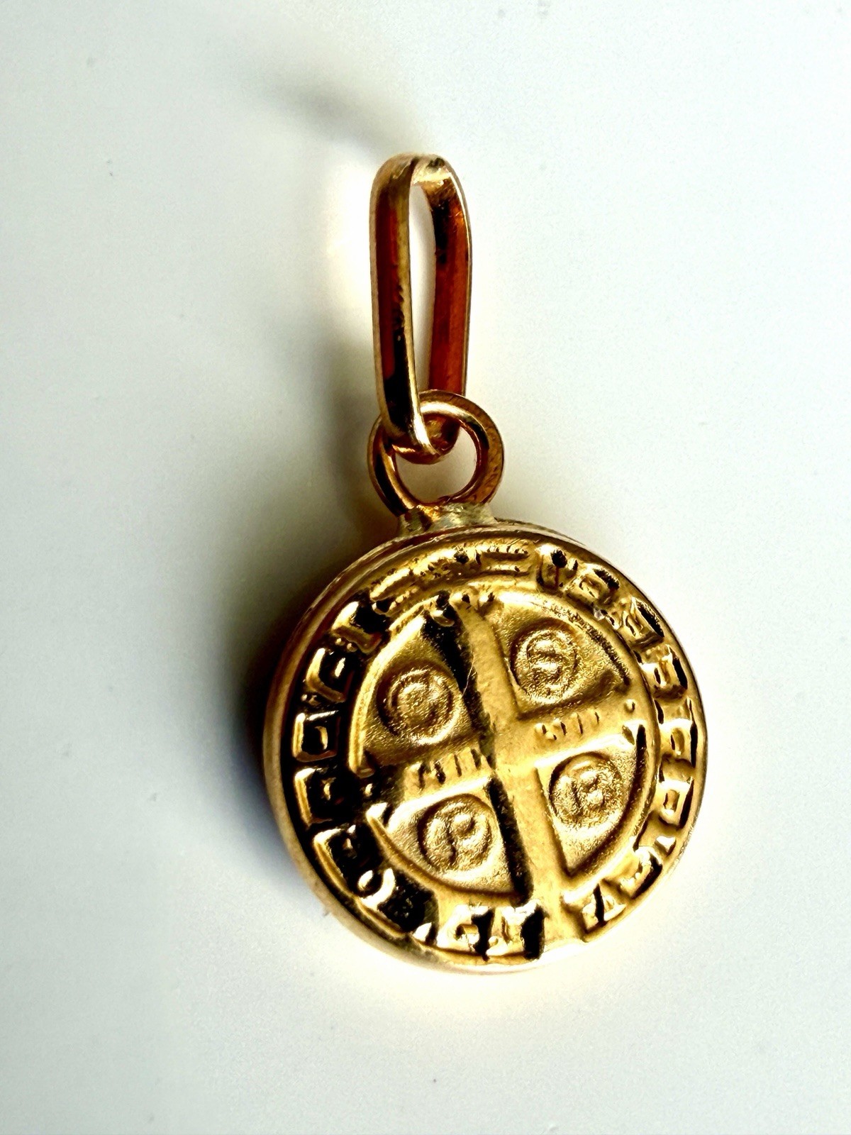 18K Solid Gold Small Saint Benedict Medal Pendant 8.5 mm | Minimalist Religious