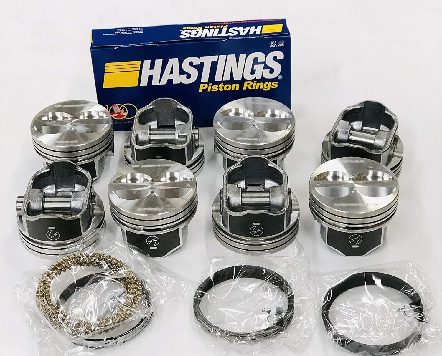 SPEED PRO Ford 289 302 5.0 V8 Flat Top 4VR Hyper Pistons MOLY Rings 9.0:1 +.030