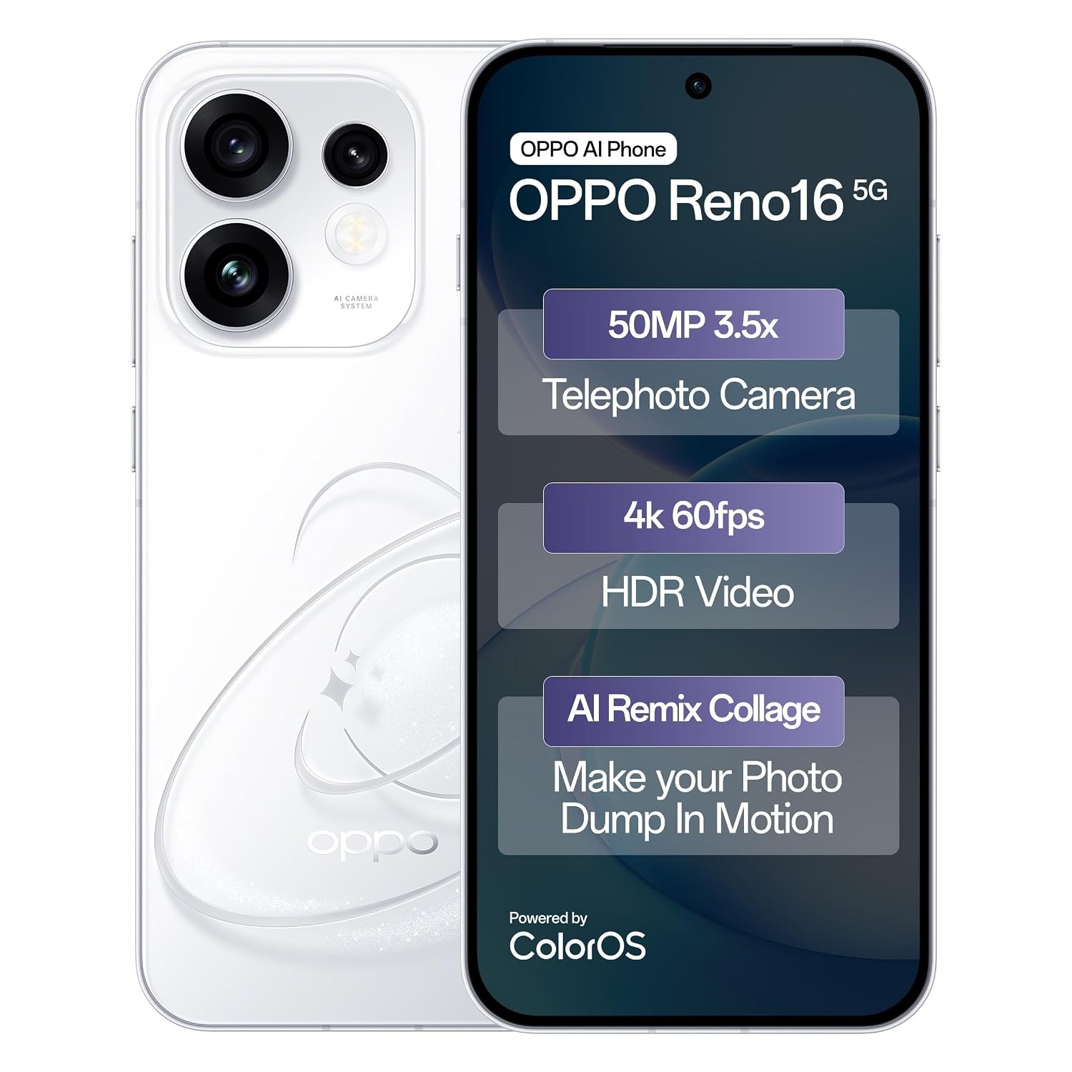 Oppo Reno16 5G 8GB/256GB Starry White 50MP Camera Snapdragon 7 Gen 4