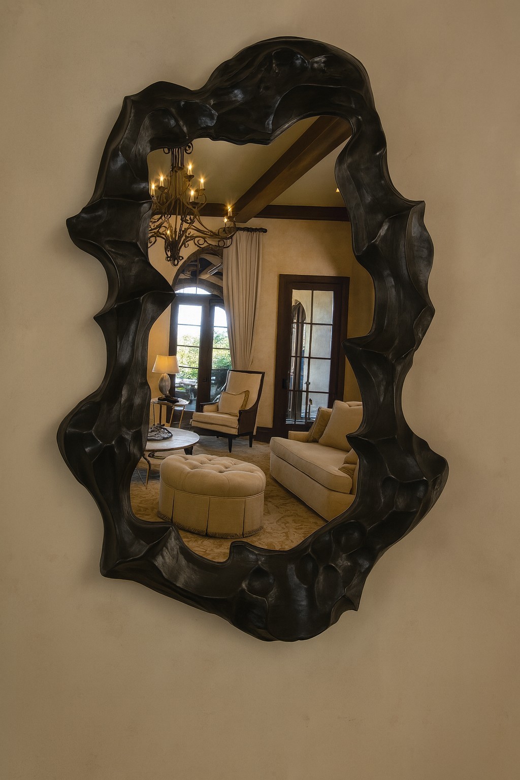 ✨ Luxury Sculptural Black Free-Form Wall Mirror – Handcrafted Statement Piece ✨