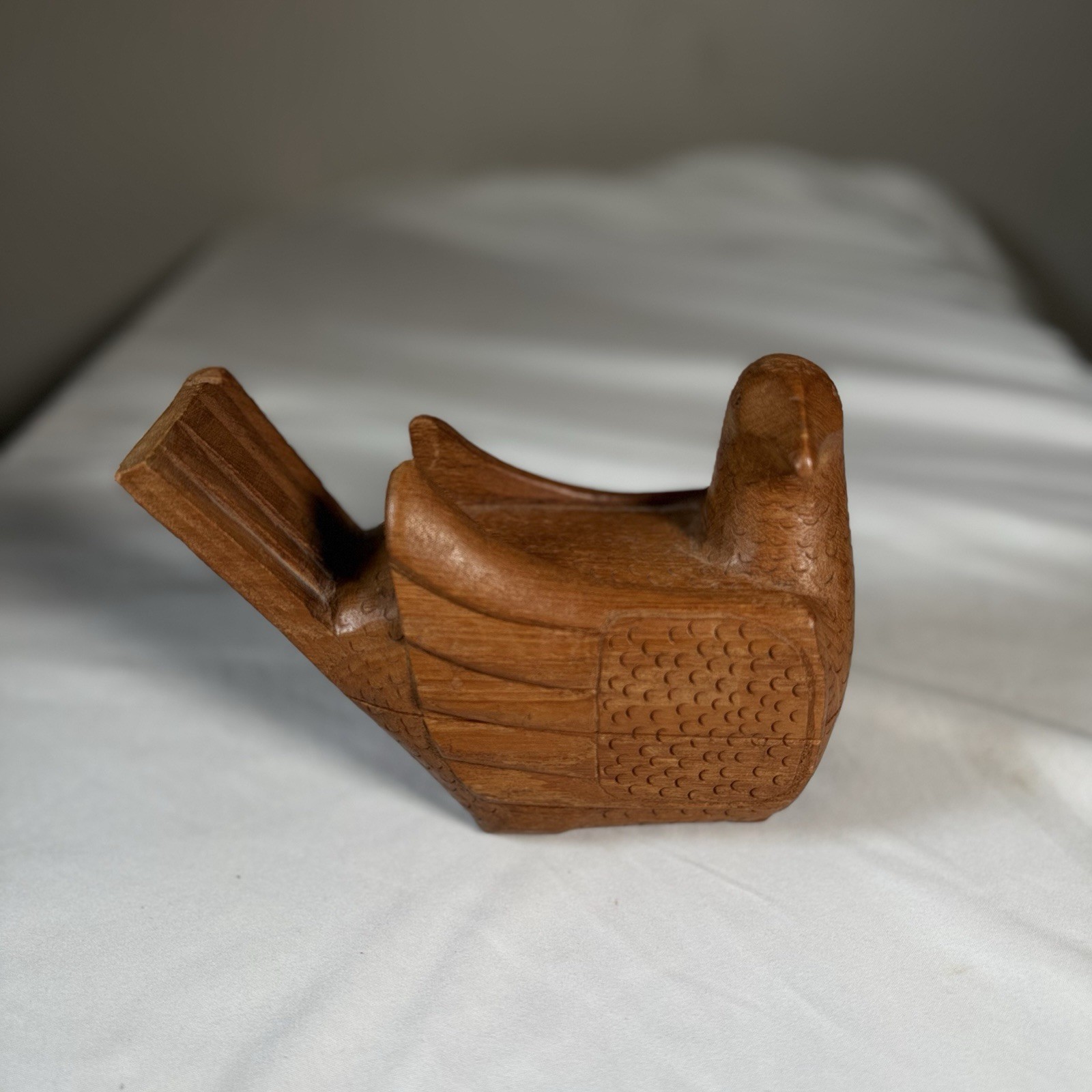 Vintage Hand Carved Teak Wood Bird Figurine Thailand Trinket Dish 6\