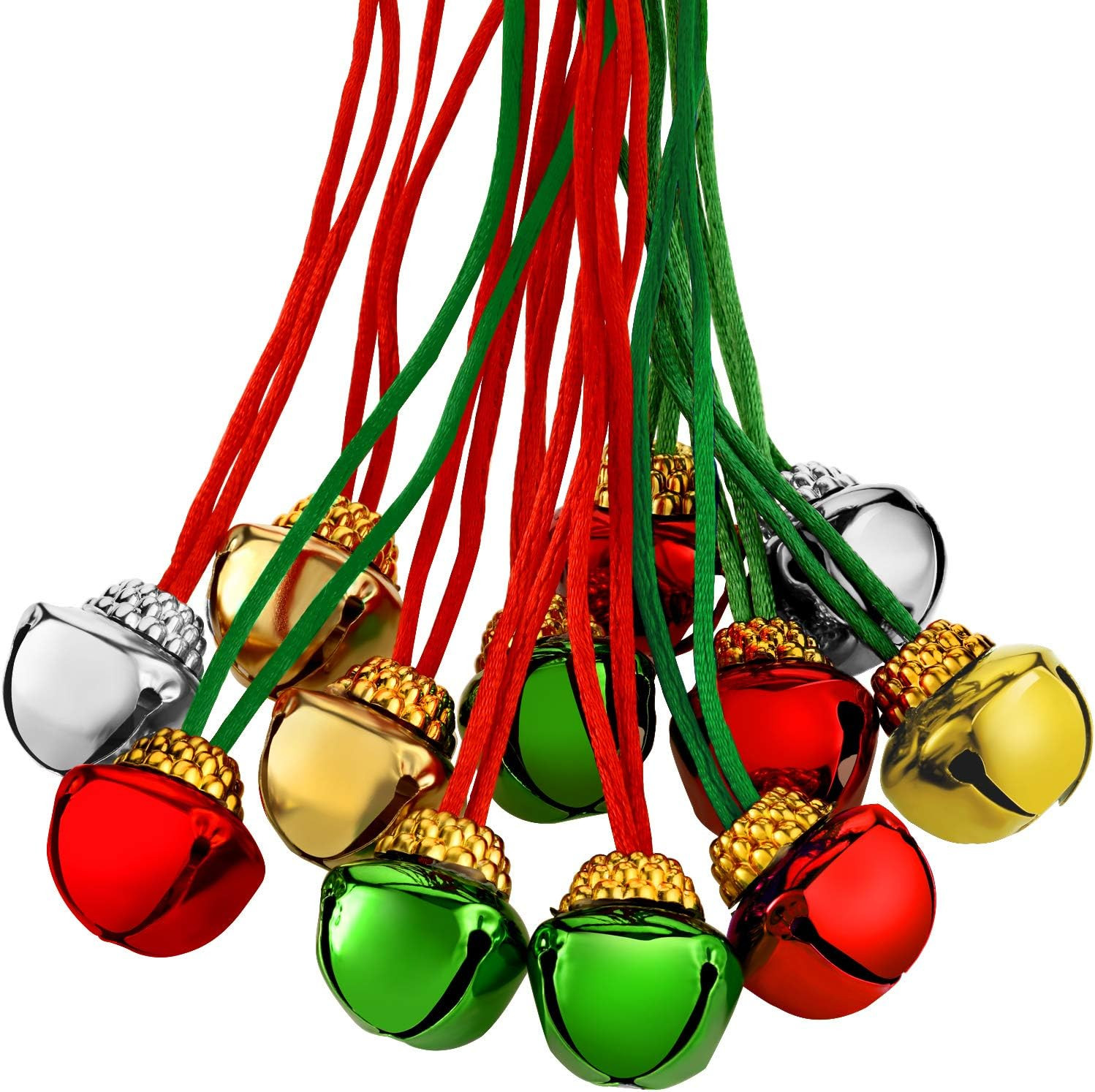 60 Christmas Bell Necklaces,Red, Green, Gold and Silver 60 Christmas Bell Necklaces,Red, Green, Gold and Silver
