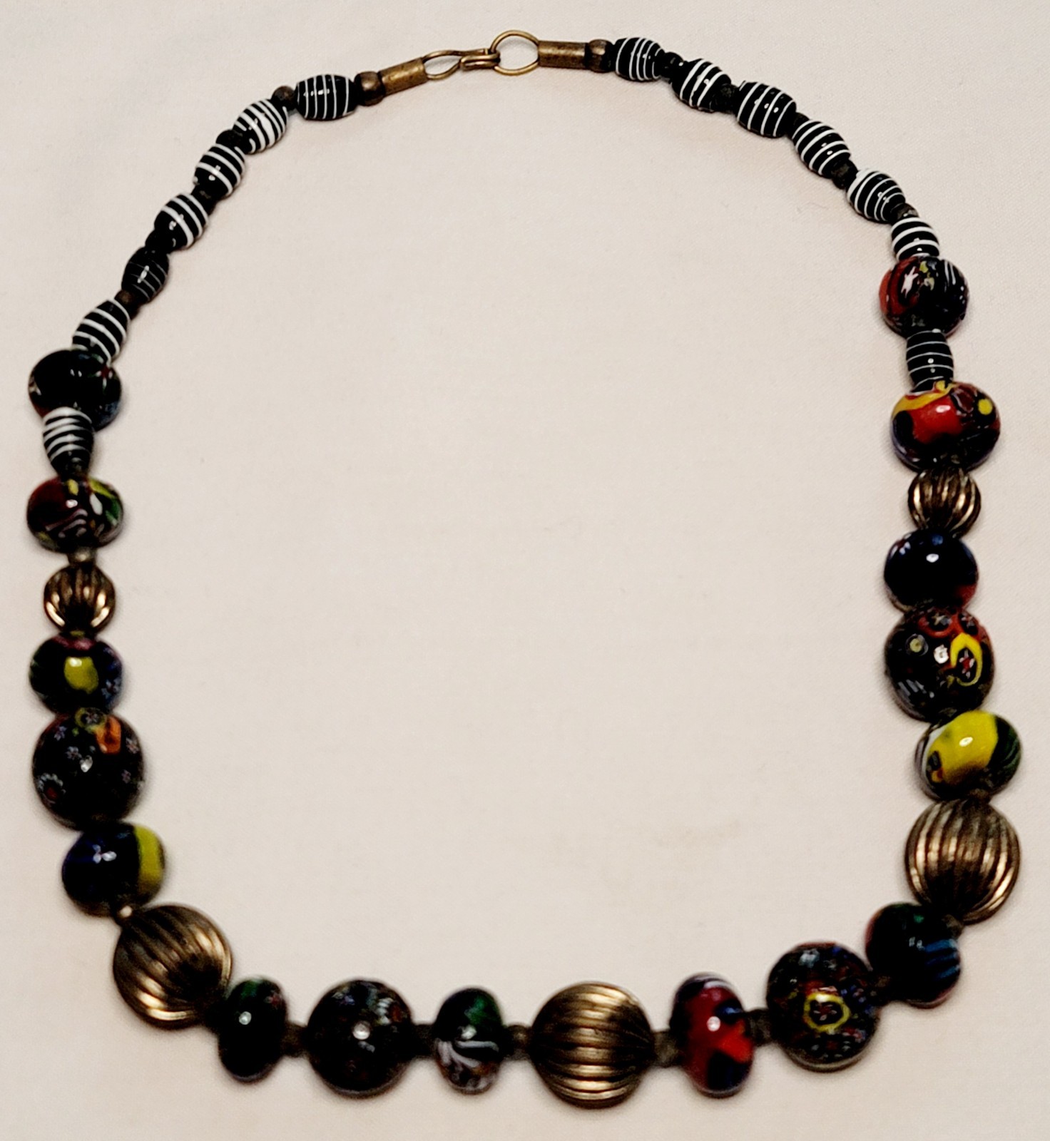 Vtg Murano Style Millefiori Glass Graduated Bead Necklace  Colorful  23”