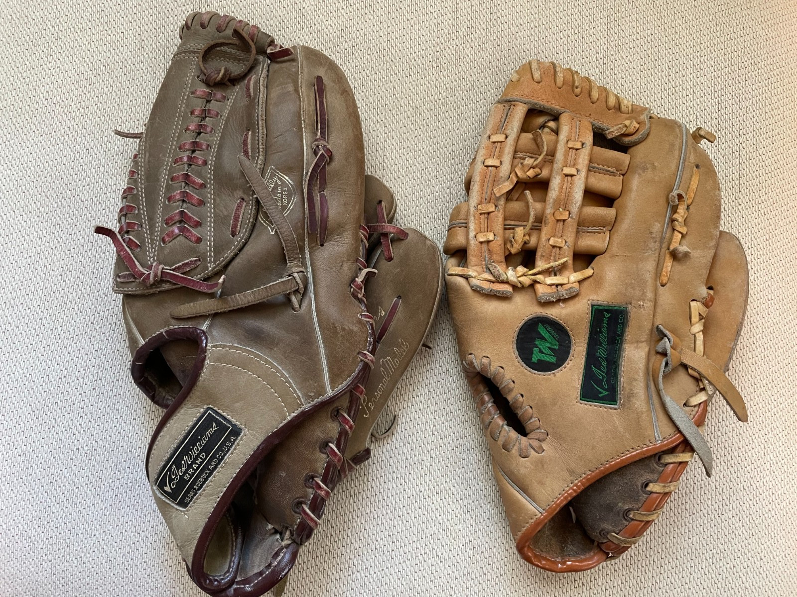 1960s 70s Ted Williams Sears Baseball Gloves 16166 Personal Model & 16156 RH 1960s 70s Ted Williams Sears Baseball Gloves 16166 Personal Model & 16156 RH