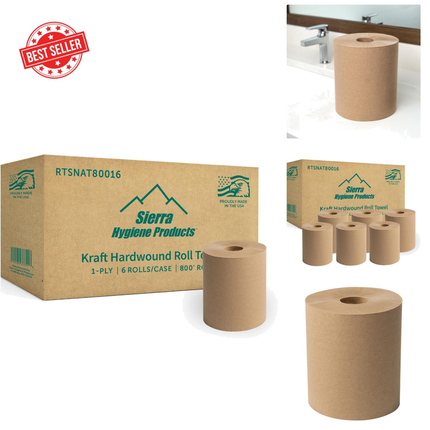 6 Rolls of Sierra Hygiene 800ft Ultra-absorbent 1-Ply Paper Towels Made in USA