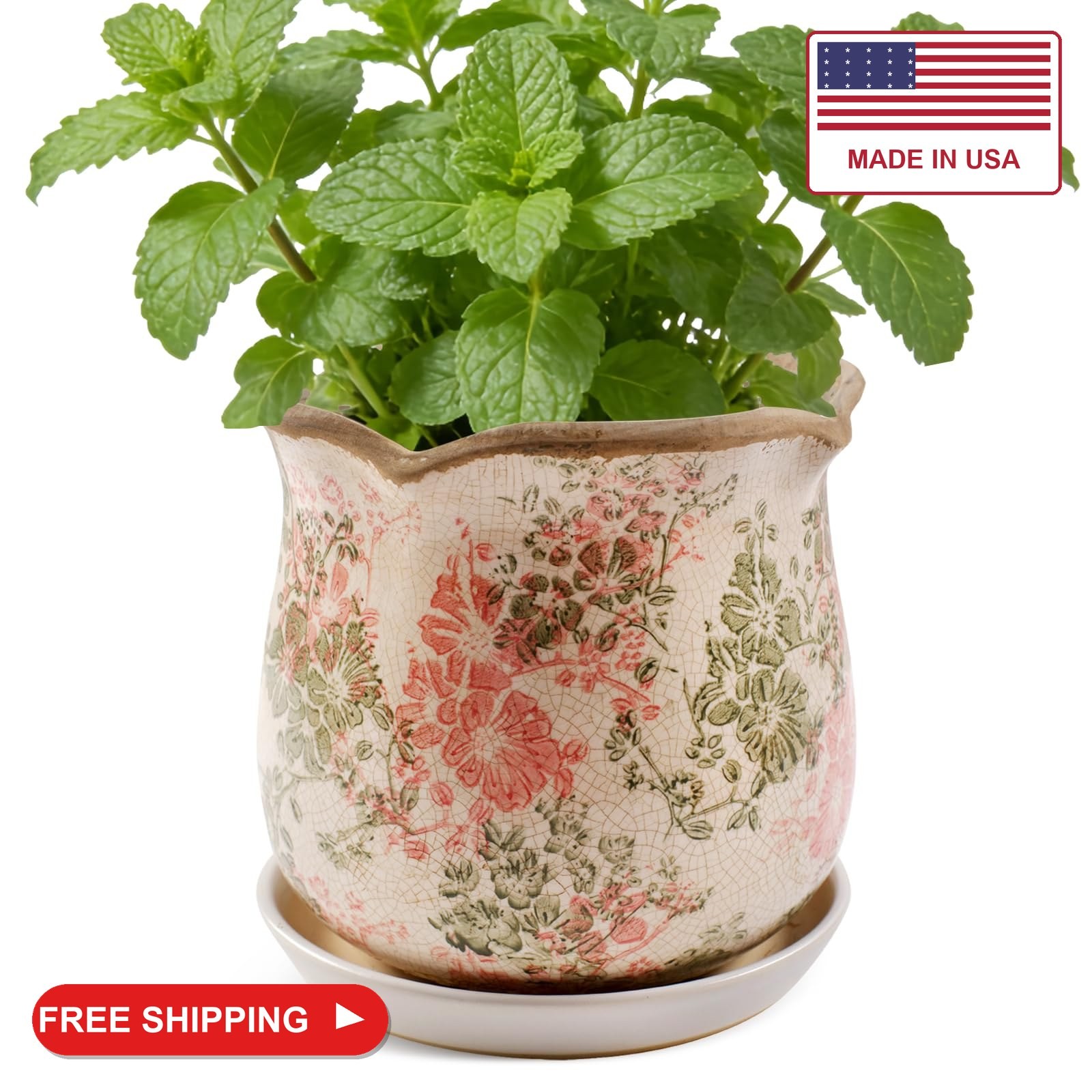 Xoogifae Ceramic-Planters-for-Indoor-Plants with Saucer, 6 inch Vintage Ice Crac Xoogifae Ceramic-Planters-for-Indoor-Plants with Saucer, 6 inch Vintage Ice Crac