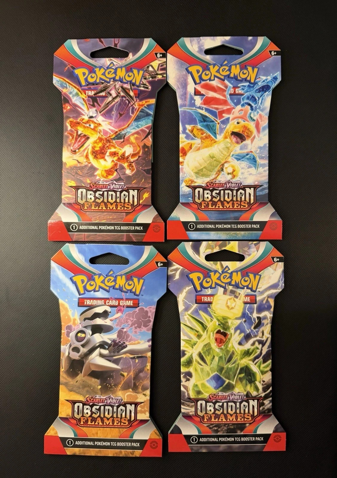 Pokemon SV03: Obsidian Flames Sleeved Booster Pack Art Bundle [Set of 4 Packs]