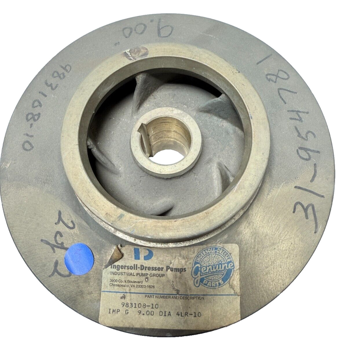 Flowserve Ingersoll Dresser Pump Impeller 983108-10 9” Diameter Brass
