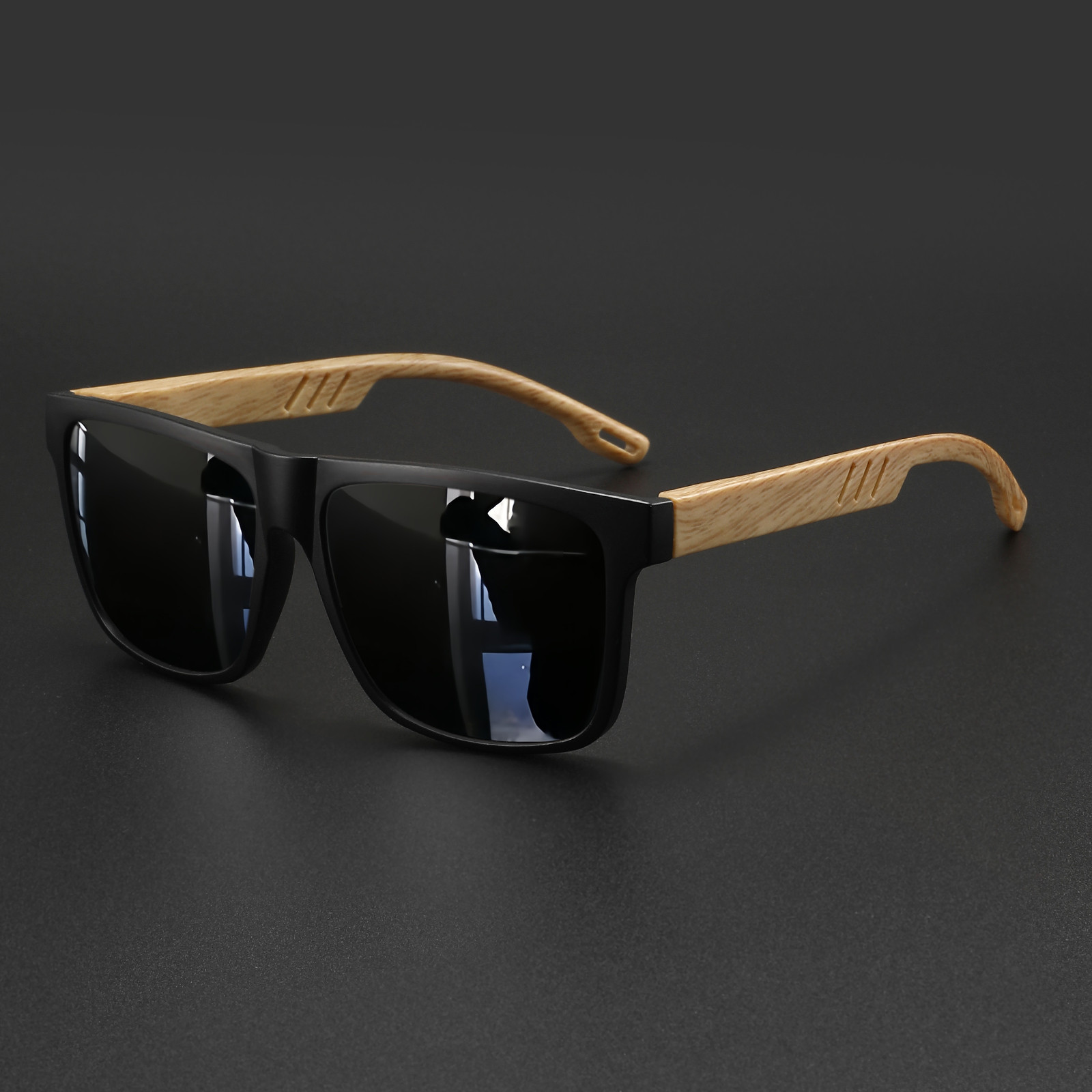 Men Women Bamboo Wood Polarized Square Sunglasses Wooden Temple Glasses New