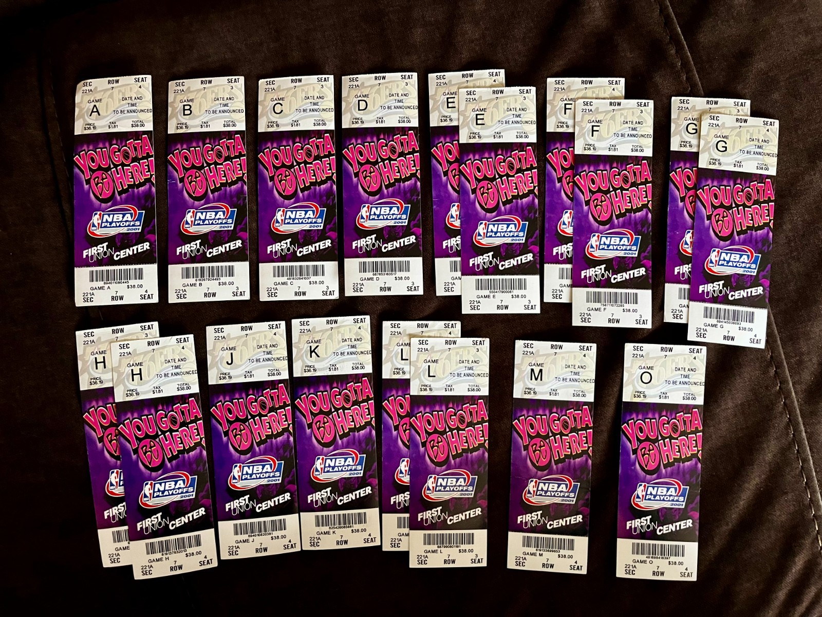 2001 Philadelphia 76ers NBA Playoffs Complete Set of Home Game Tickets (18)