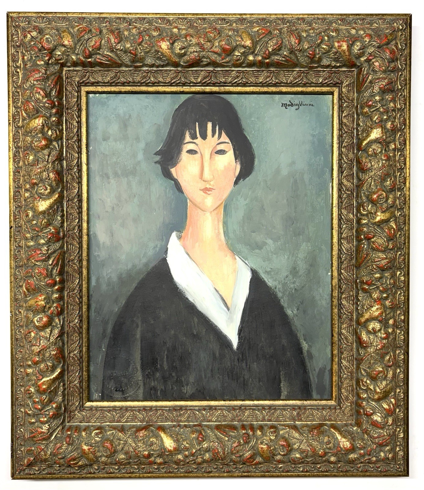 Amedeo Modigliani 1824-1920 Oil on Paper In The Style Of Painting Signed