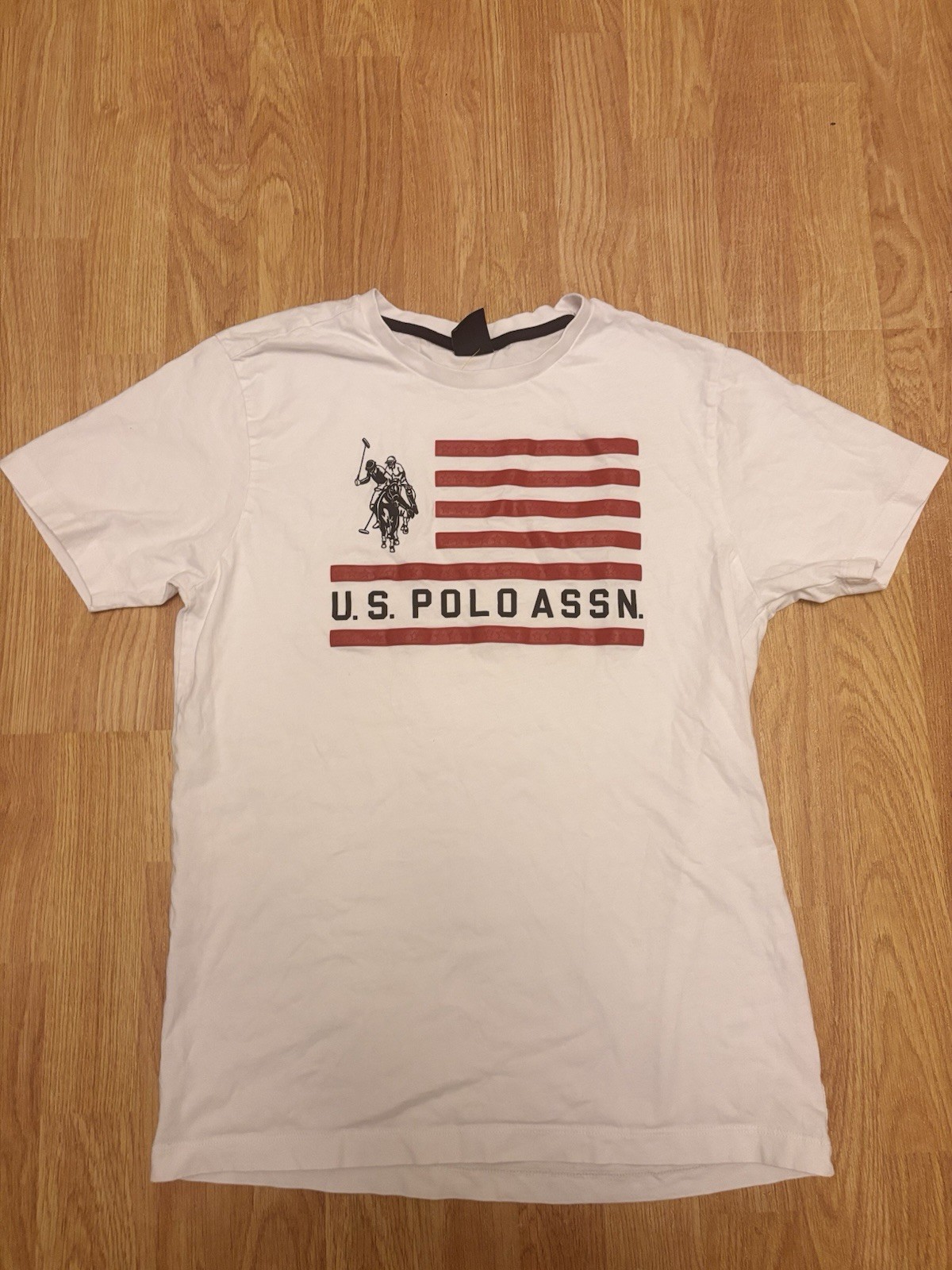 Vintage Polo Ralph Lauren Shirt size S White textured Big Flag USA 90s