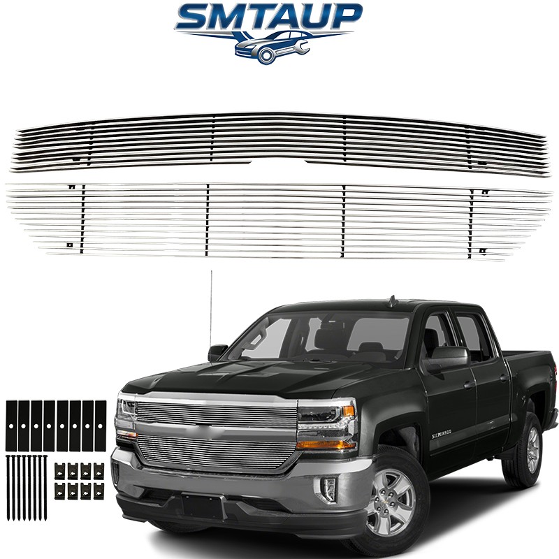 Fits 2016-18 Chevy Silverado 1500/19 1500 LD Upper Chrome Billet Grille Combo Al