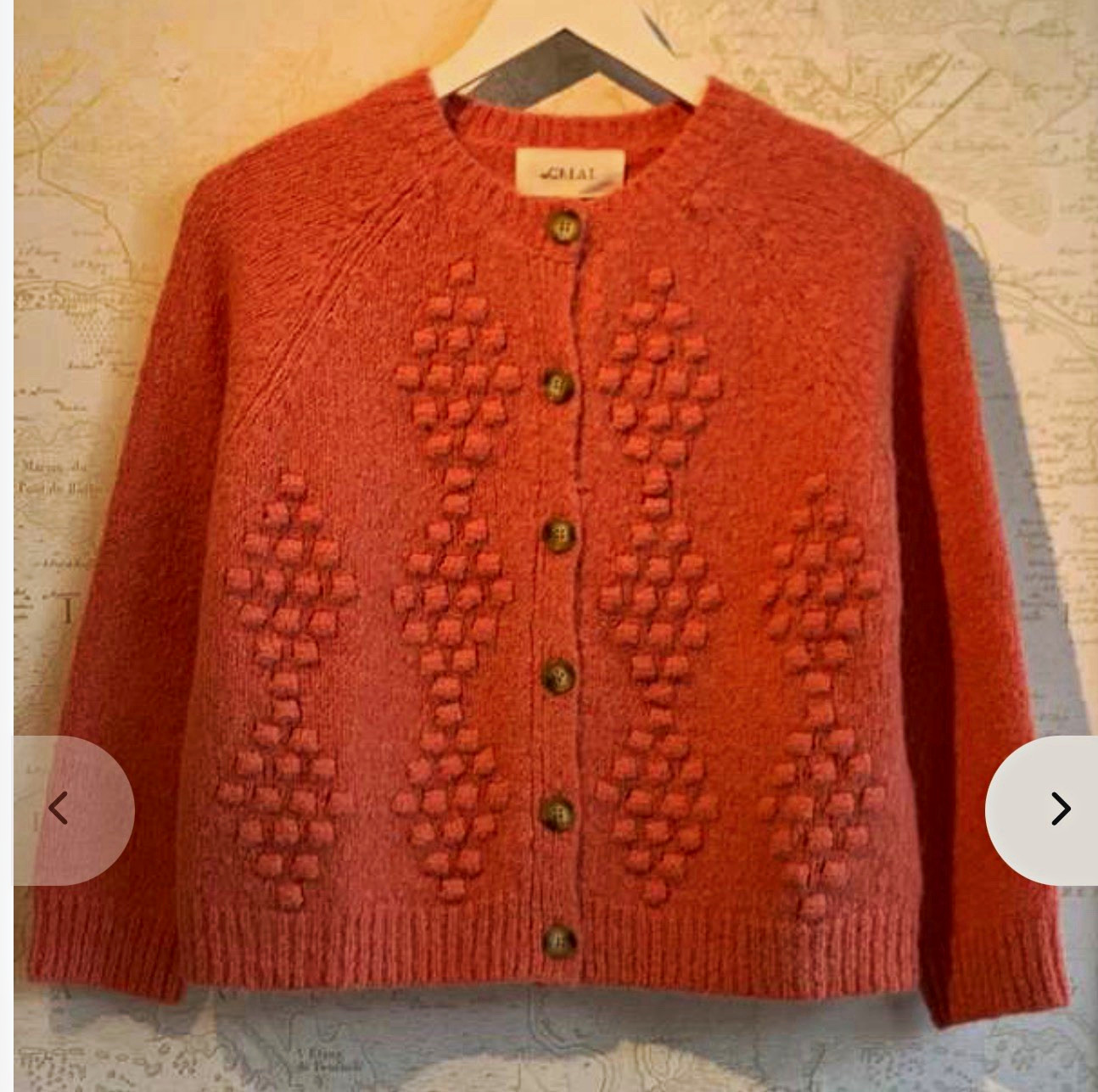 THE GREAT. Pink Alpaca Diamond Bobble-Knit Cardigan Sweater Sz 1 $412