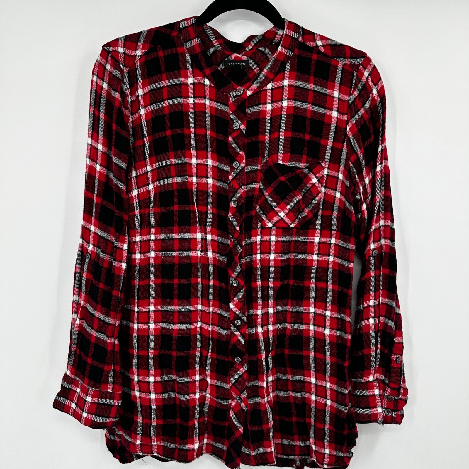 Talbots Red Black White Plaid Flannel Button Up Shirt Women\'s Size Medium