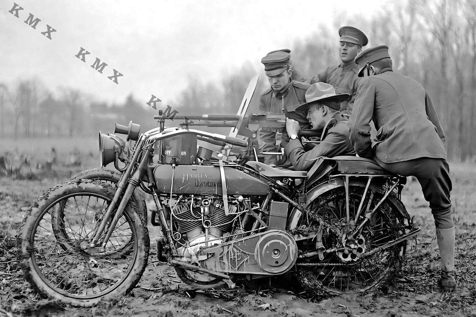 WWI Soldiers On A Harley Davidson Motorcycle 4x6 photo WWI Soldiers On A Harley Davidson Motorcycle 4x6 photo