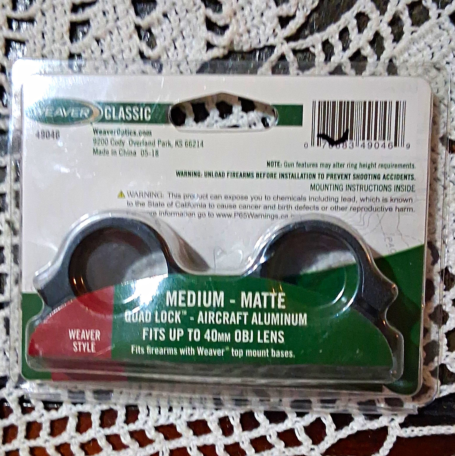 Weaver Classic 49046 1in Medium Matte Black QD Scope Rings Weaver Rail Hex Key