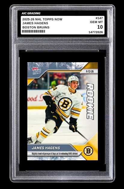 2025-26 James Hagens NHL Topps Now Rookie Card #147 Bruins Gem MINT Graded 10 2025-26 James Hagens NHL Topps Now Rookie Card #147 Bruins Gem MINT Graded 10