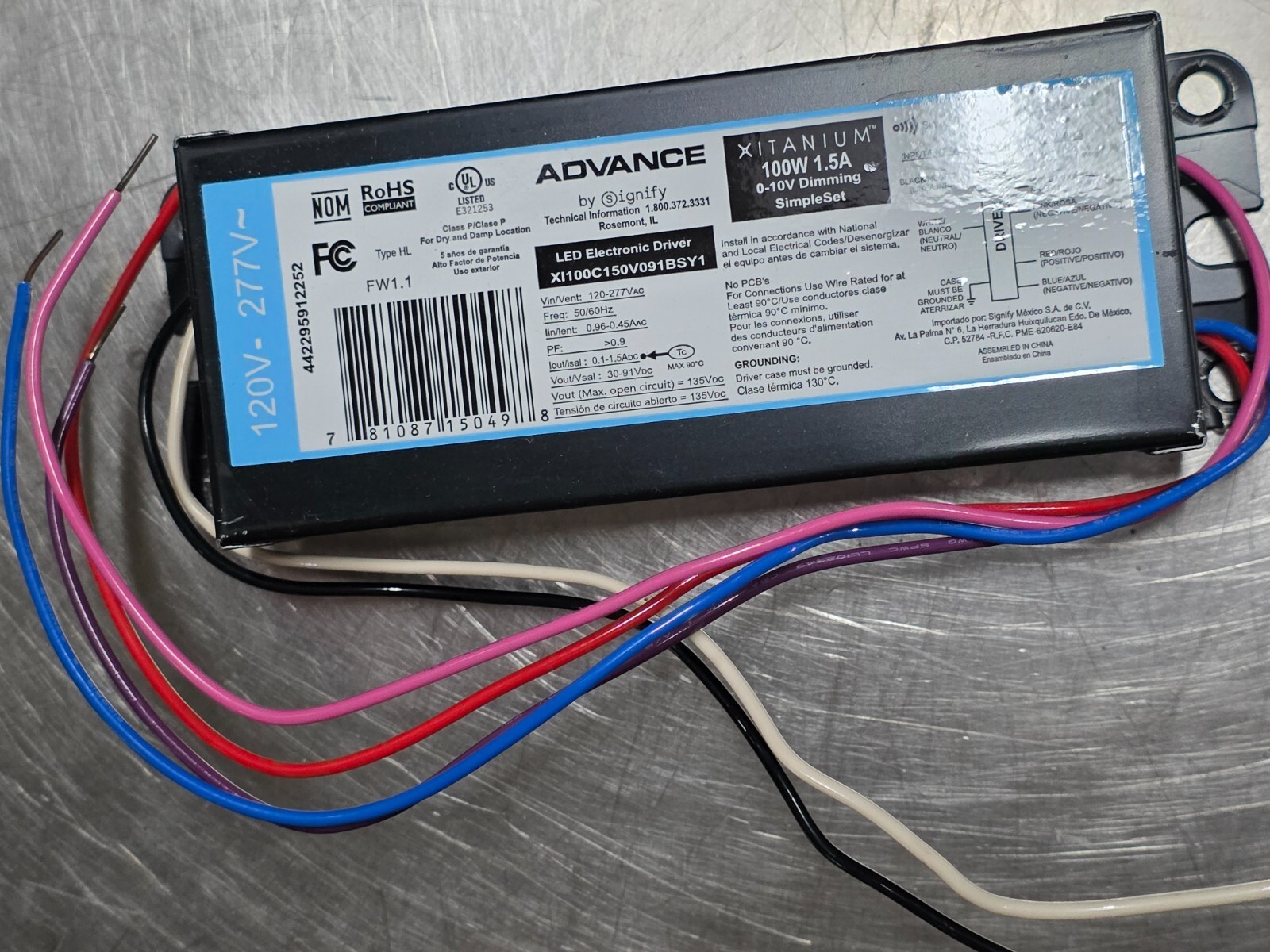 signify ADVANCE  XI100C150V091BSY1 Xitanium 100W 120-277V SimpleSet LED Driver