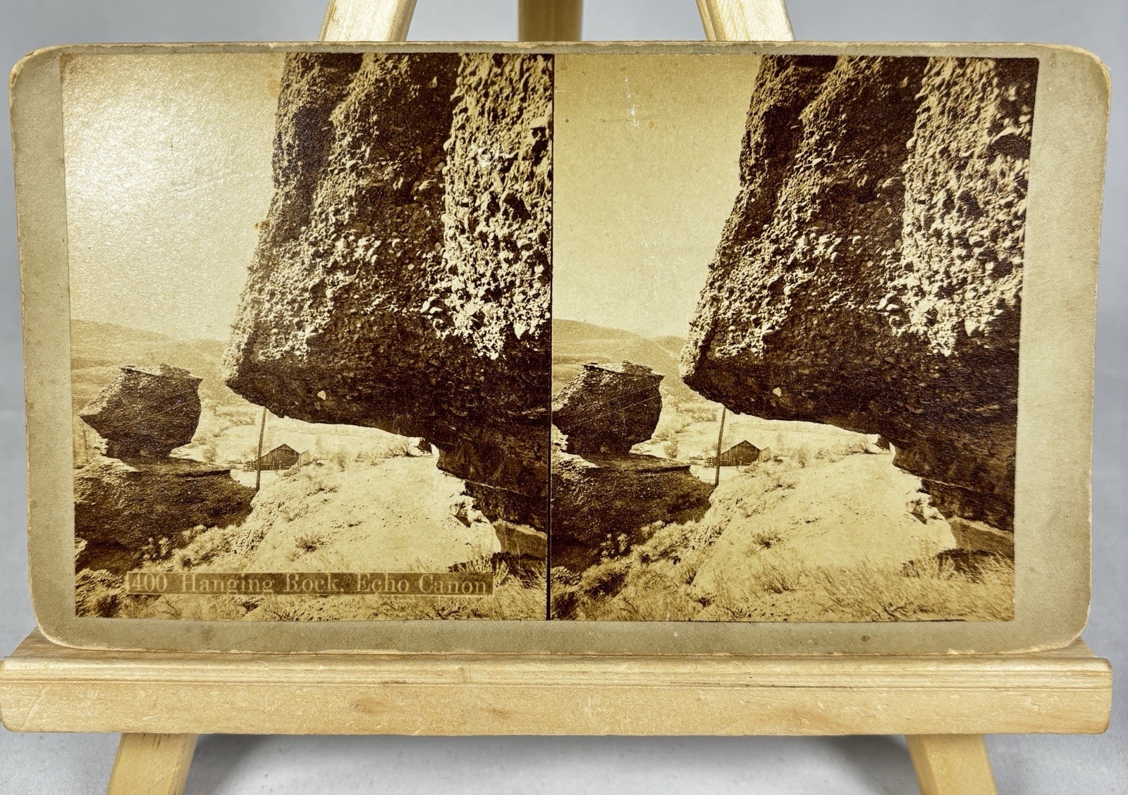 1880s Weitfle Stereoview Hanging Rock Echo Canyon Utah Union Pacific Albumen