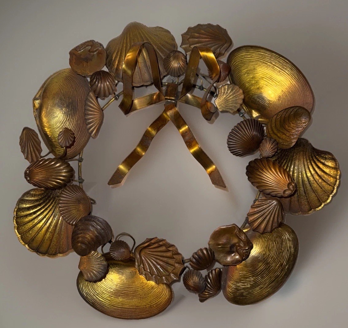 Vintage Dresden Style Rare Brass Shell Wreath 11.5”D Vintage Dresden Style Rare Brass Shell Wreath 11.5”D