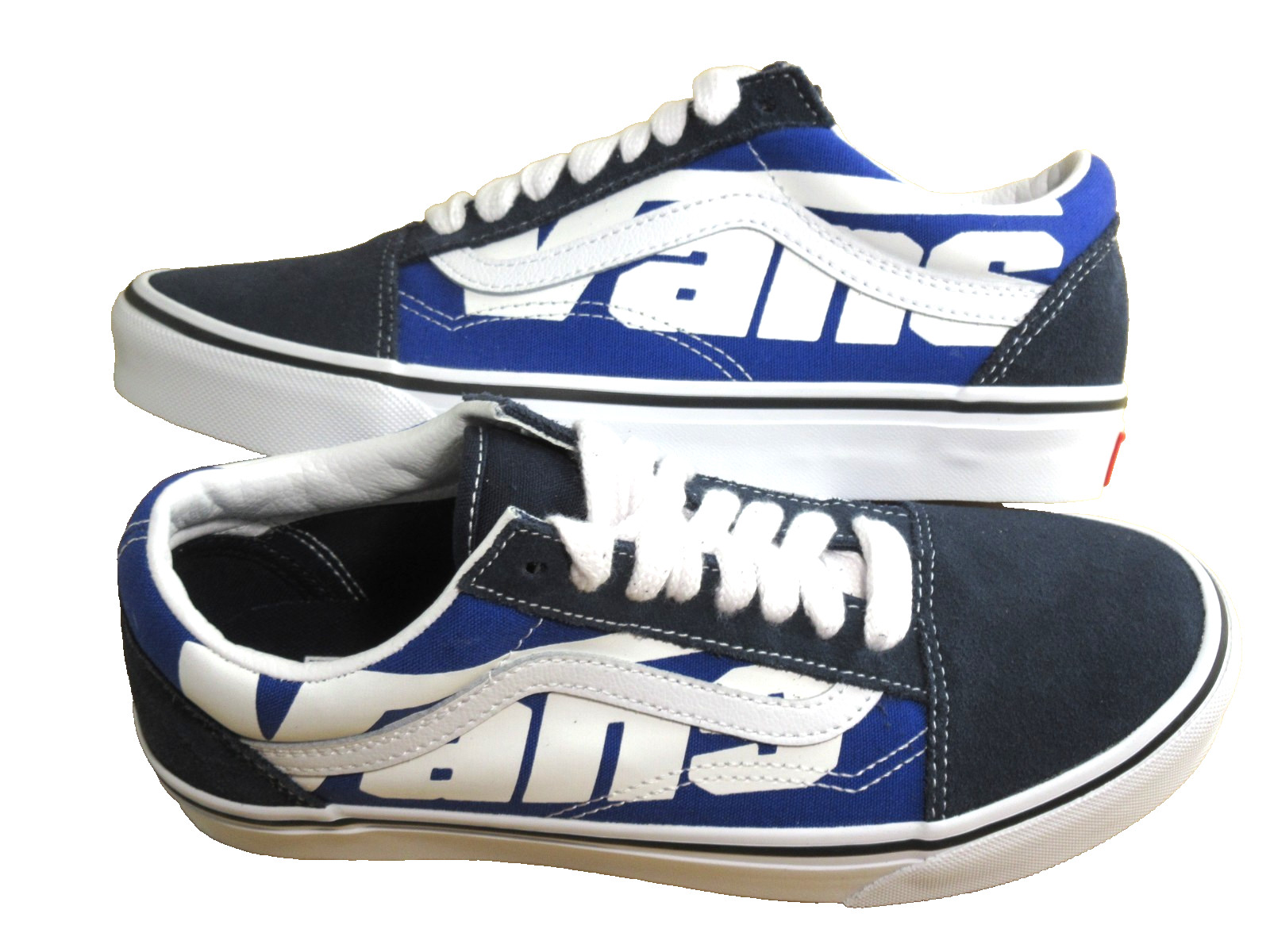 Vans Men\'s Old Skool Jumbo VANS Logo Blue White Canvas Suede shoes Size 9.5