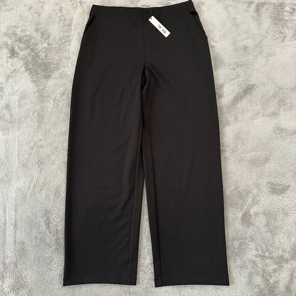 NWT Nic + Zoe Black Pull On Wide Straight Leg Pants Women\'s MEDIUM Ponte Knit