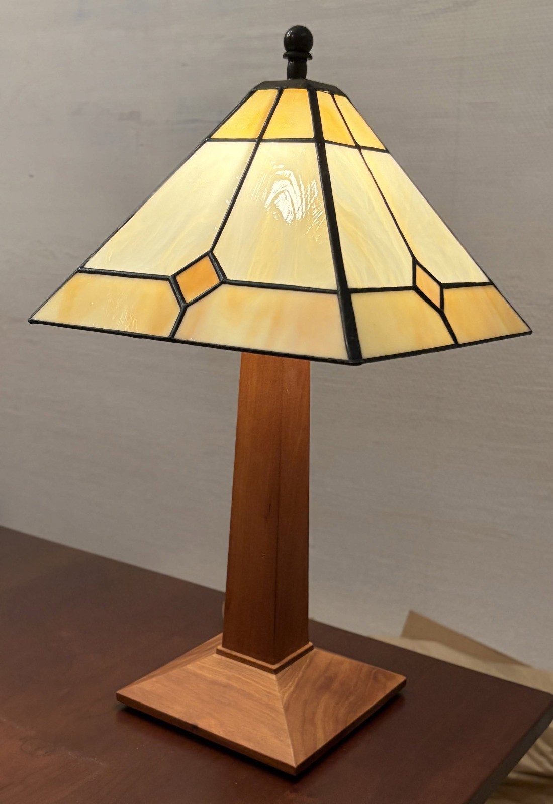 Stickley Mission-Style Cherry Wood Lamp with Art Glass Shade (Model 708) Stickley Mission-Style Cherry Wood Lamp with Art Glass Shade (Model 708)