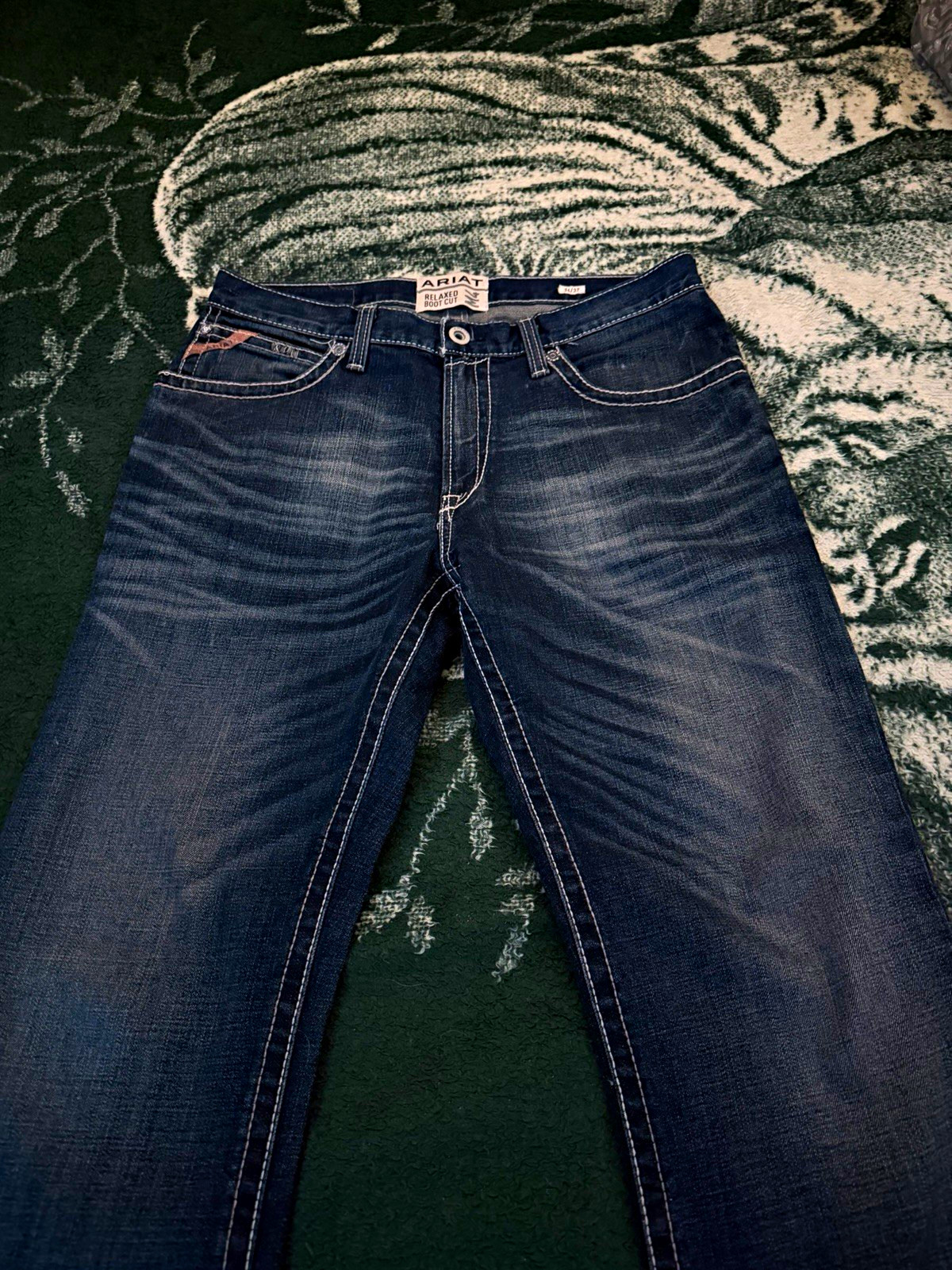 Ariat Men’s Relaxed Fit Bootcut Dark Wash Blue Denim Jeans 5-Pocket