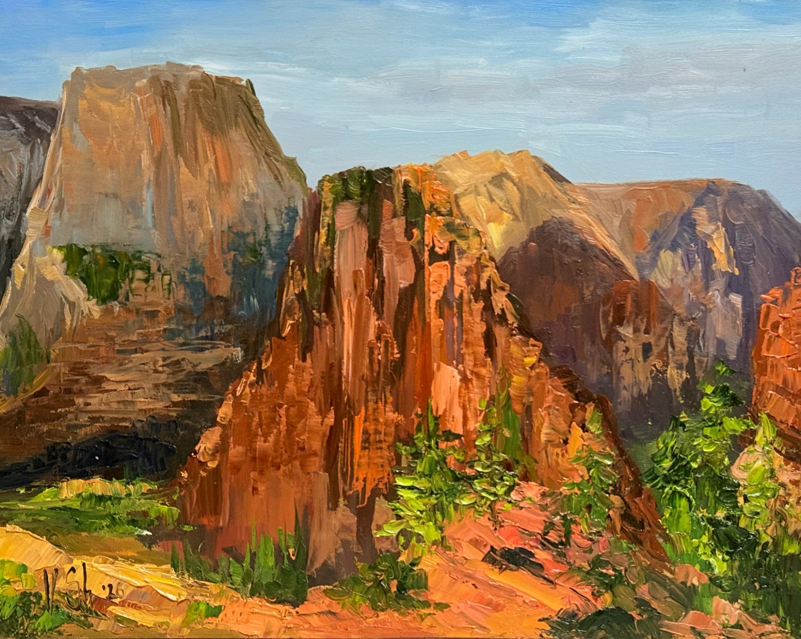 Landscape Mountains Zion National Park Original Oil Painting Impasto 8x10 in