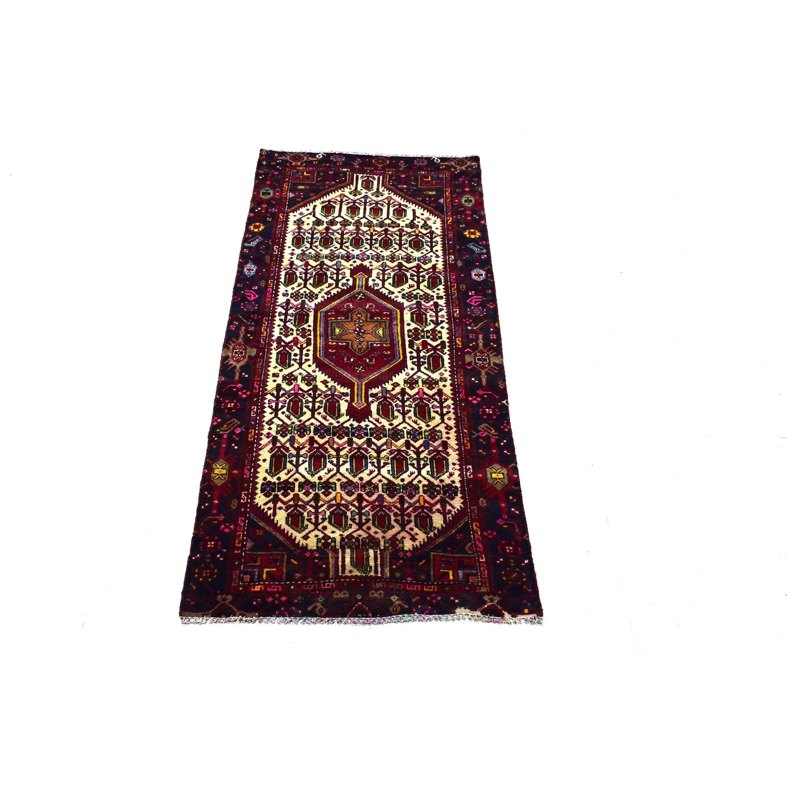 3x7 Handmade Turkish Vintage Burgundy Geometric Wool Rug | 1980 | SHR63