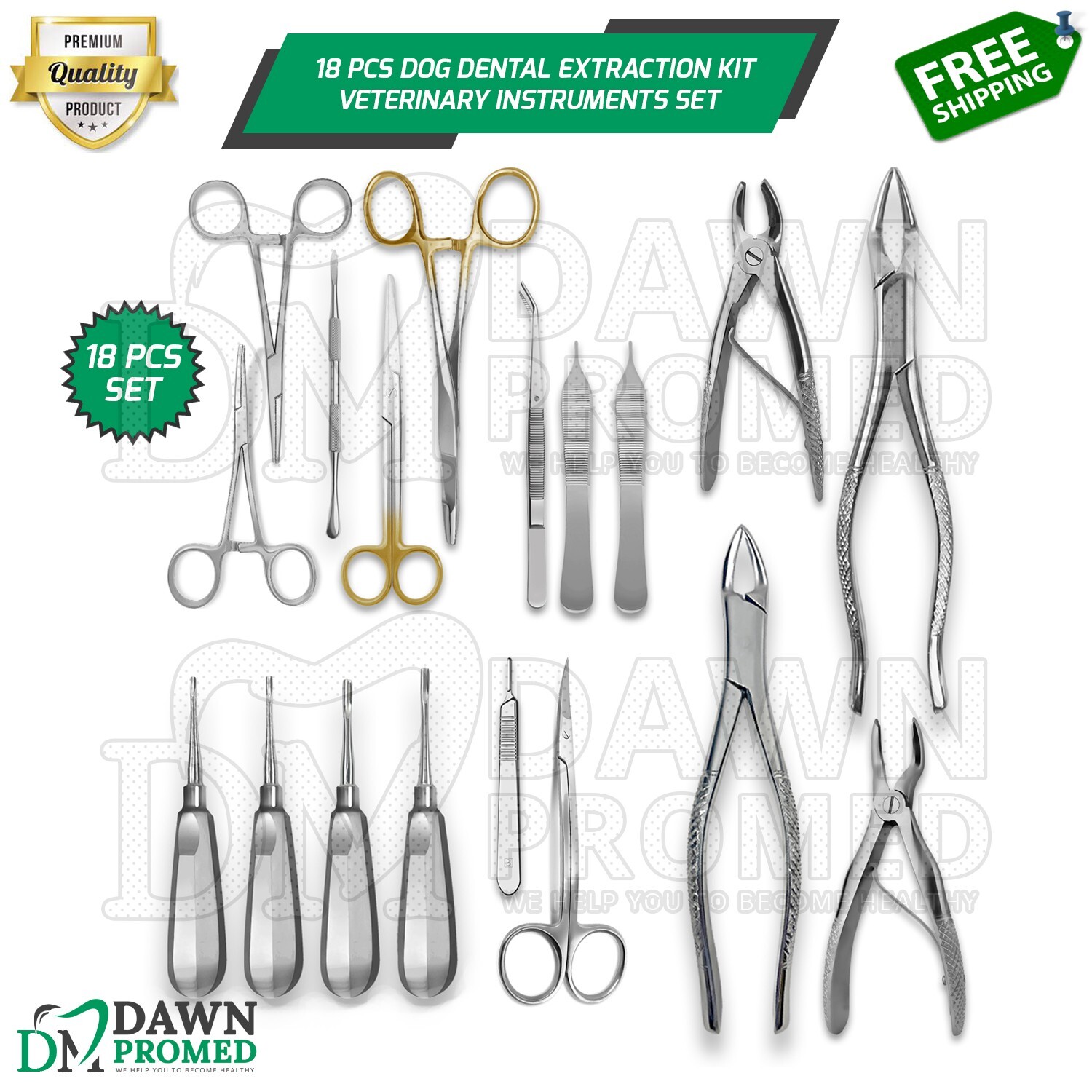 18 Pcs Dog Dental Extraction Kit German Grade Veterinary Instruments Set
