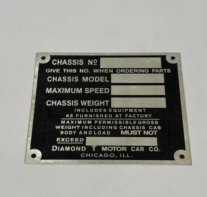Schild Type Plate Large ID Plate S108 Diamond T USA Truck LKW Oldtimer